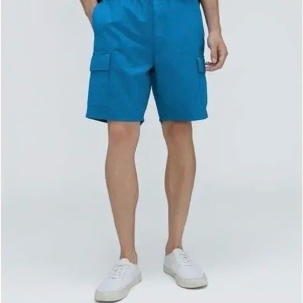 EL06.- Men's Blue Cotton Linen Cargo Shorts